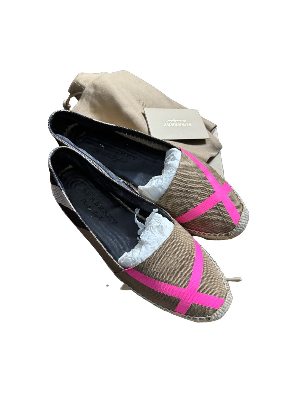 Burberry Neon Pink Tape & House Check Canvas Espadrilles Size 39 W/ Box - Picture 3 of 10